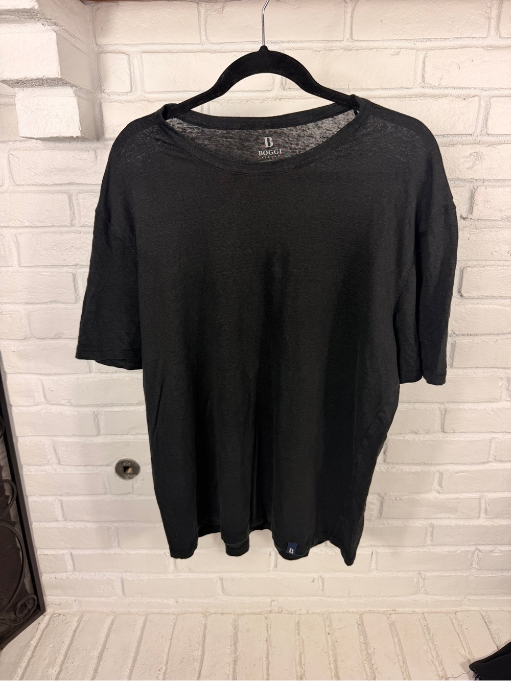 Boggi Milano Stretch Linen T Shirt Mens Large Black Short Sleeve Luxury Tee